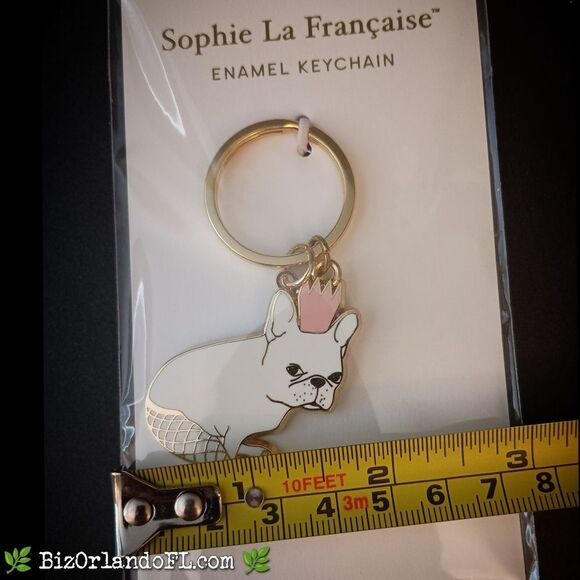 ARTISANAL GIFT: French Bulldog / Frenchie Crown Fishnets Enamel Keychain *NEW* - Picture 4 of 5